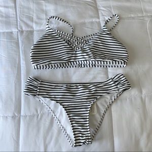 Hollister black and white striped bikini set